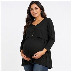 Times Two Maternity Womens Nursing Top Size L Black Double Front 3/4 Sleeve